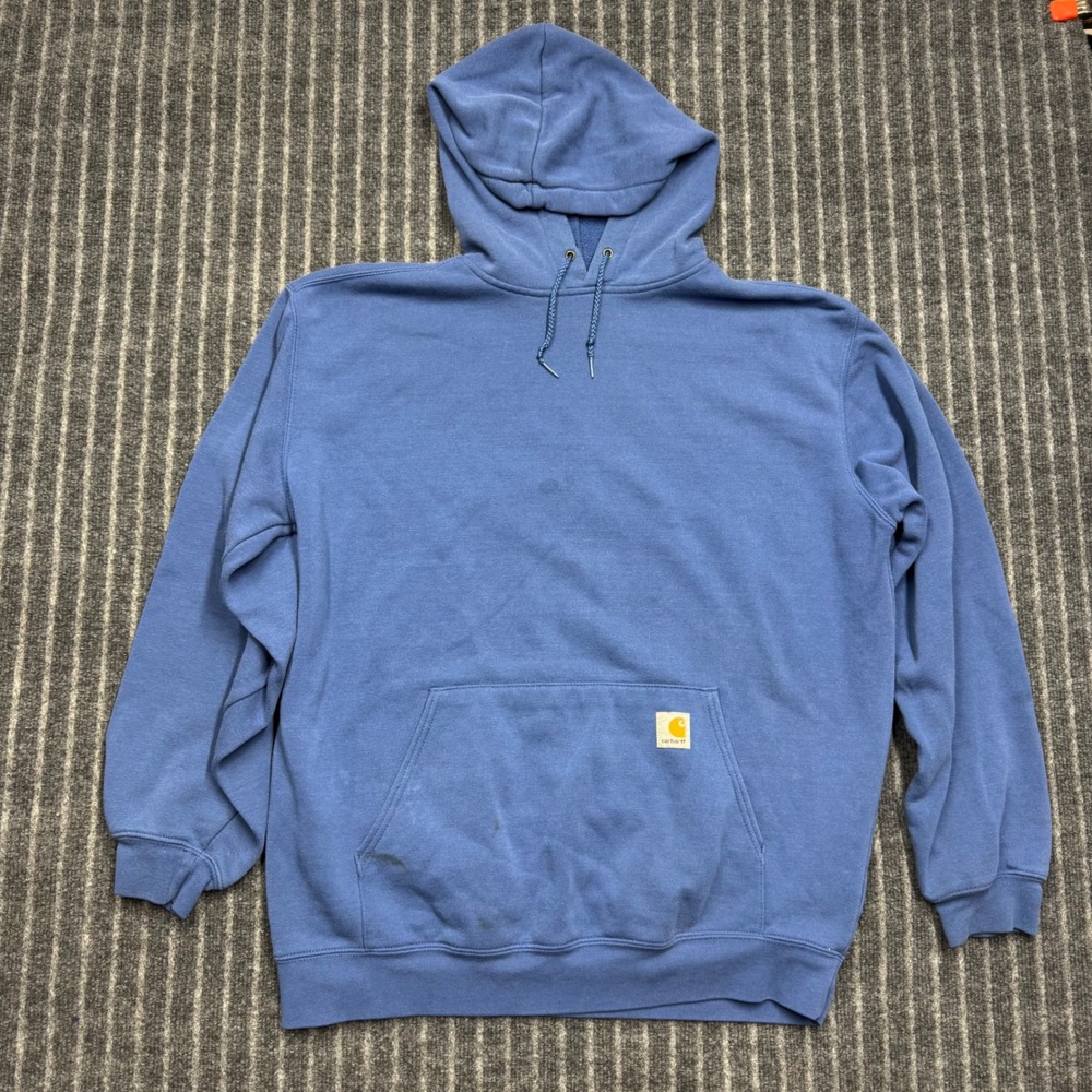 Carhartt Mens K121 Midweight Hooded Sweatshirt Large Blue Fleece Workwear Hoodie